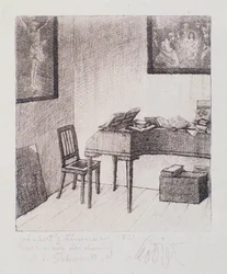 Zicht op de kamer van Franz Schubert (gravure)