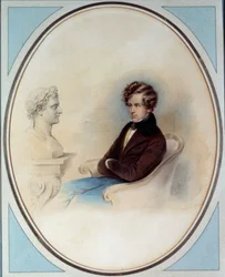 Portret van de Koning van Rome Napoleon II, Hertog van Reichstadt, voor de buste van zijn vader