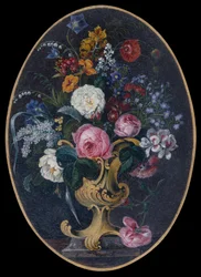 Rozen, Lavendel, Klaprozen en Bloemen in een Rococo Pot