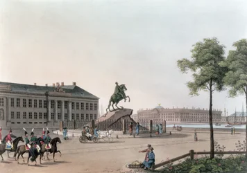 Uitzicht op het Plein van Peter de Grote en het Senaatshuis in Sint-Petersburg, illustratie voor mei uit 