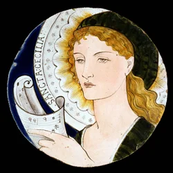 Morris en Company tegel met afbeelding van St. Cecilia, ontworpen door Edward Burne-Jones, geschilderd door Kate Faulkner, ca. 1865