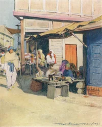 Een straathoek, Peshawur, 1905