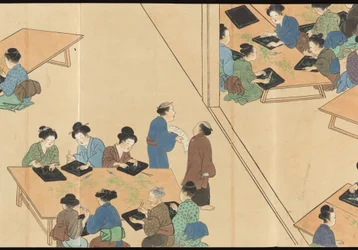 Illustraties van Uji theeproductie