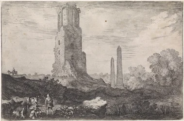 Landschap met twee obelisken en de 