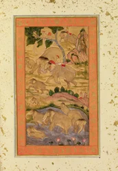 Jagers vangen olifanten, uit het Grote Clive Album, c.1760-65