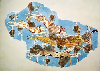 Fresco met jachtscène, uit Tiryns, Griekenland