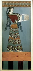 Myceense kunst: Een dame-courtesan van Mycaene. Fresco uit Tyrins, origineel 13e eeuw v.Chr.