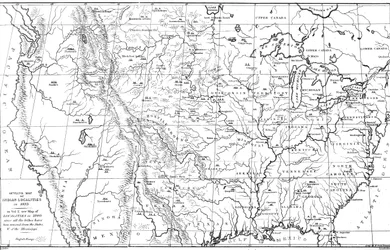 Kaart van Noord-Amerika met locaties van Indiaanse stammen, 1841