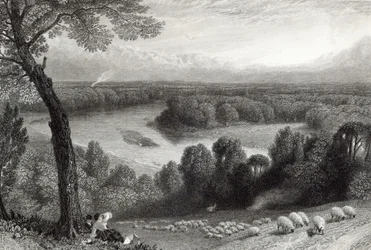 De Theems vanaf Richmond Hill, gegraveerd door J. Saddler, gedrukt door Cassell, Petter en Galvin