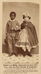 Isaac en Rosa, geëmancipeerde slavenkinderen, van de vrije scholen van Louisiana,1863-1864 (foto)