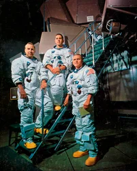 De bemanning van Apollo 8 voor een simulator, 1968