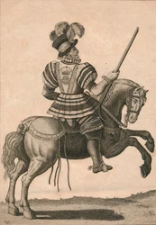 Een Yeoman van de Garde, die Koningin Elizabeth begeleidt tijdens een Rondreis, c1800