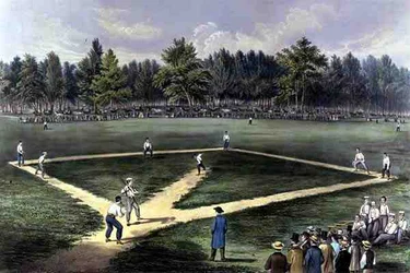 Het Amerikaanse nationale honkbalspel, grote kampioenswedstrijd op de Elysian Fields, Hoboken, N.J. 1866