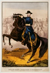 William Tecumseh Sherman, generaal van de Unie tijdens de Amerikaanse Burgeroorlog ... (gekleurde afdruk)