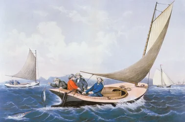Trollen voor blauwe vis voor de kust van Maine