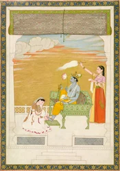 Lakshmi masseert de voet van Vishnu, ca. 1765-1770