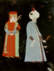 De sultan Suleyman de Prachtige (1494-1566) met twee hoogwaardigheidsbekleders