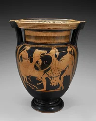 Roodfiguren terracotta kolomkrater met gevechtsscène, 460-450 v.Chr.