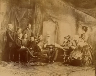 [De lezing van het toneelstuk, de acteurs en actrices van de Daly Company]