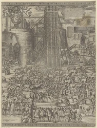 Het oprichten van de obelisk op het Sint Pieterplein