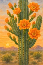 Bloeiende cactus bij zonsondergang