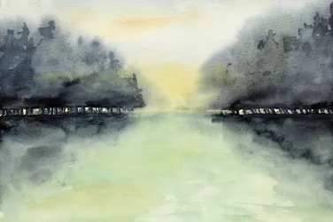 Weerspiegeling in het mistige meer