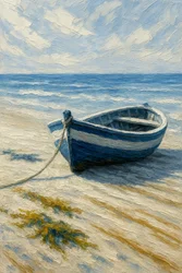 Serene Blue Boat Beach