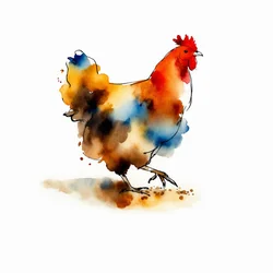 Kleurrijke kippen in aquarel