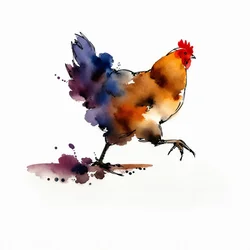 Kleurrijke kippen in aquarel