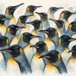 Keizerspinguïns in aquarel