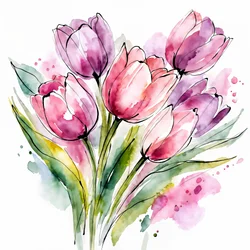 Aquarelboeket met tulpen