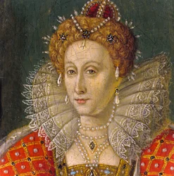 Detail van miniatuur olieverfportret van Koningin Elizabeth I