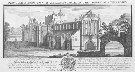 Noordwestelijk Uitzicht op Lanercost Priory in het Graafschap Cumberland