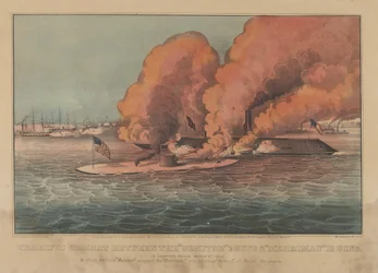 Verschrikkelijk Gevecht Tussen de Monitor 2 Kanonnen & Merrimac 11 Kanonnen - In Hampton Roads Maart