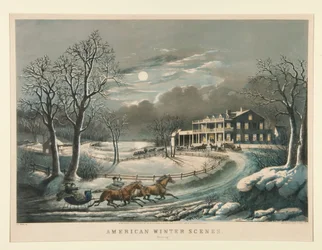 Amerikaanse wintertaferelen. Avond