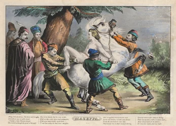 Mazeppa: Plaat 1 van set van vier (4) platen (Gebonden aan een paard)