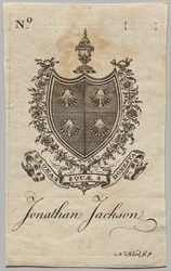 Boekplaat: Wapen met inscriptie Jonathan Jackson