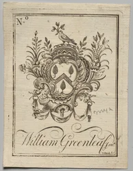 Boekplaat: Wapen met inscriptie William Greenleaf Jun.r