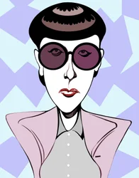 Edith Head, Amerikaanse kostuumontwerper (1907 - 1981), kleur karikatuur met donkere bril