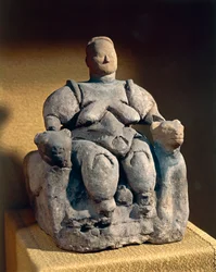 Terracottabeeld van een moedergodin, uit Çatal Hüyük of Çatalhöyük, 6e millennium v.Chr.