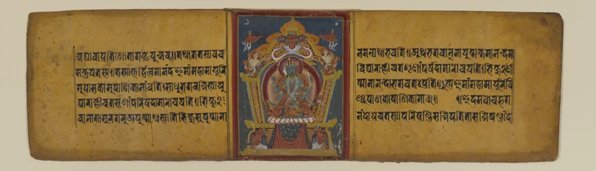 Pagina uit een boeddhistisch manuscript met een afbeelding van een van de Pancharaksha-godinnen, 16e-17e eeuw