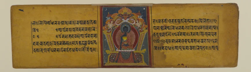Pagina uit een boeddhistisch manuscript met een illustratie van Akshobhya, 16e-17e eeuw