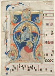 Fragment van een Antifonarium met Geïllustreerde Initiaal (A): Christus in Majesteit