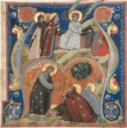 Boekverluchting met paasscènes in een initiaal A, uit een antifonarium, ca. 1320.