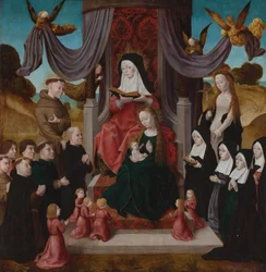 De Maagd en Kind met Sint-Anna, Heiligen Franciscus, Lidwina en schenkers, ca. 1490-1