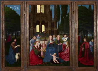 De Maagd en het Kind met Heiligen en Engelen in een tuin, c. 1500