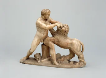 Hercules worstelt met de Nemeïsche leeuw (albast)
