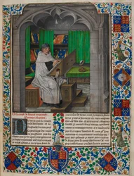 Vincent de Beauvais leest aan zijn bureau, uit 