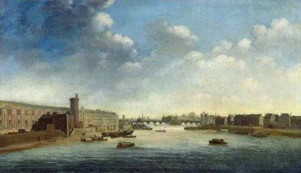 De Seine vanaf de Barbierbrug Stroomopwaarts, het Louvre