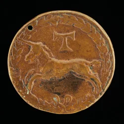 Eenhoorn en Tau-Kruis [achterkant], ca. 1480-1486